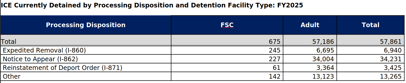 ICE processing disposition July 2025